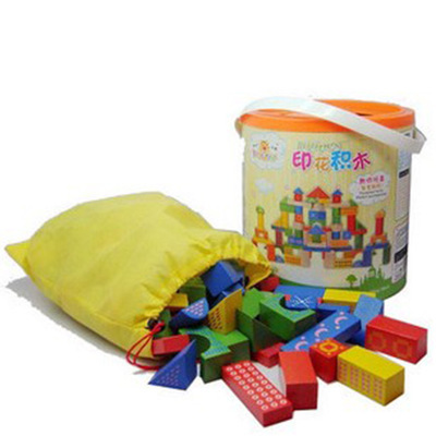 其他益智玩具-凯烨100粒印花积木木制桶装积木益智玩具儿童玩具积木印花积木-其他.